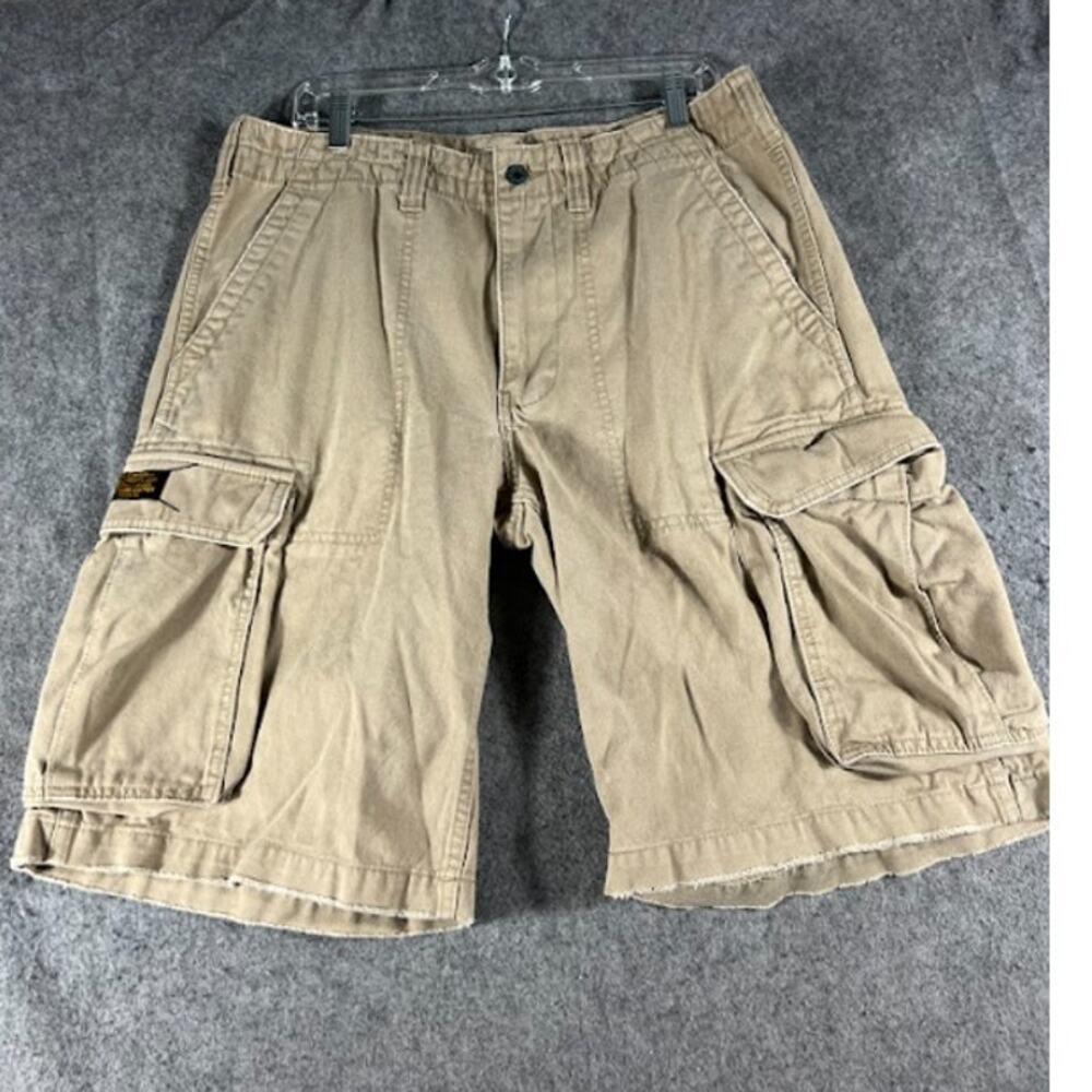 VTG 90s Polo Jeans Ralph Lauren Cargo Short Men 34 Tan Canvas Utility Streetwear